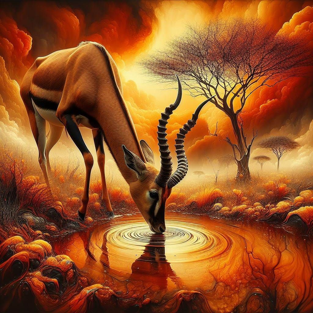  An antelope drinks from a stream in the African savannah  by @Appache