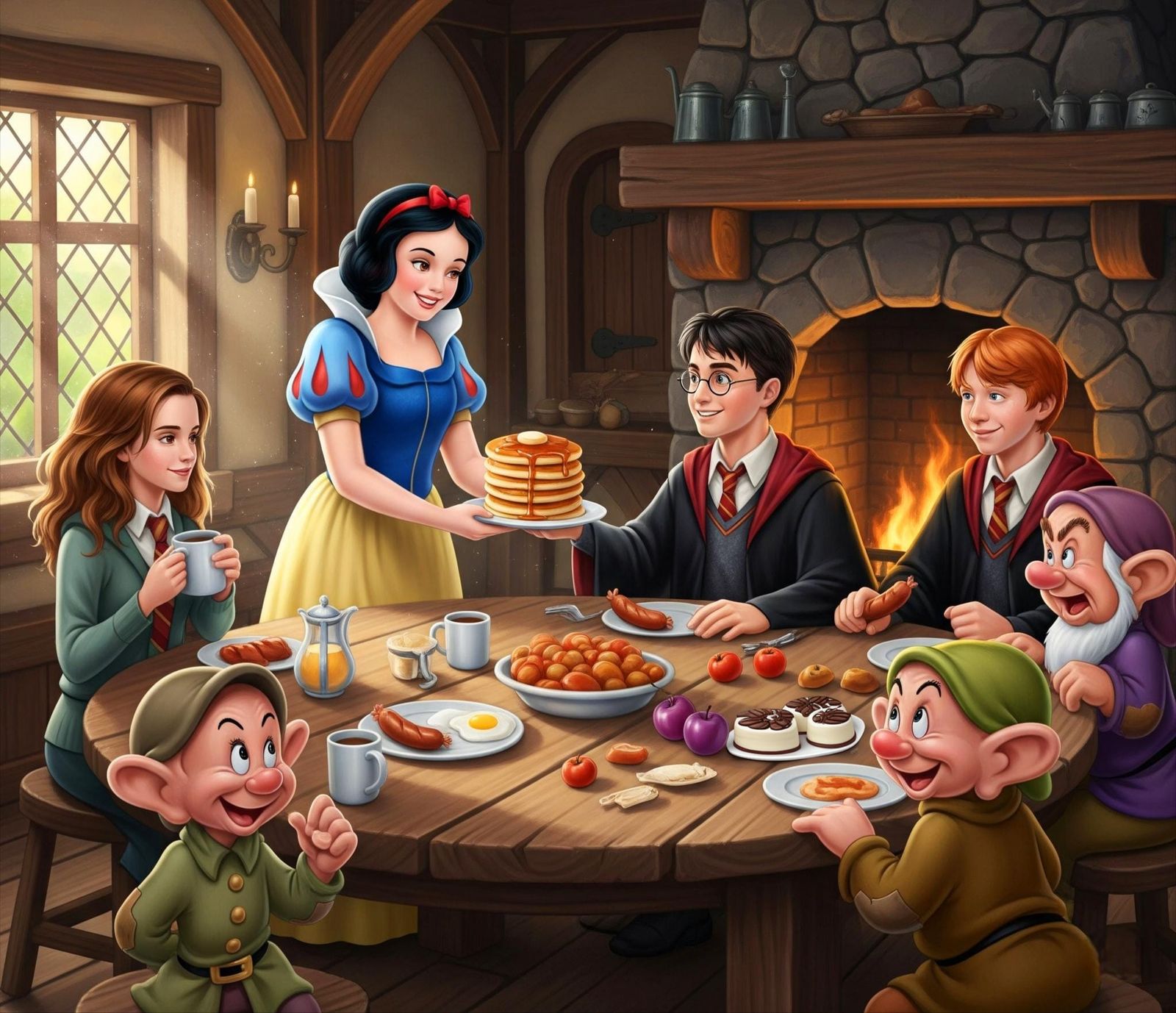 Harry Potter and friends visiting Snowwhite