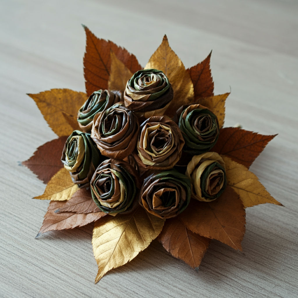 A creative arrangement crafted from autumn leaves