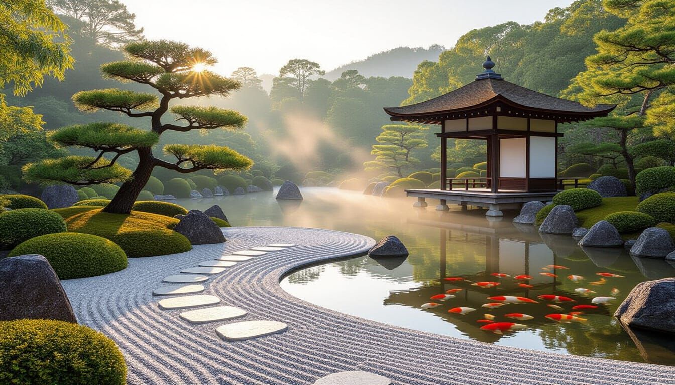 Zen Garden Sunrise Pavilion  by @Freelance Author