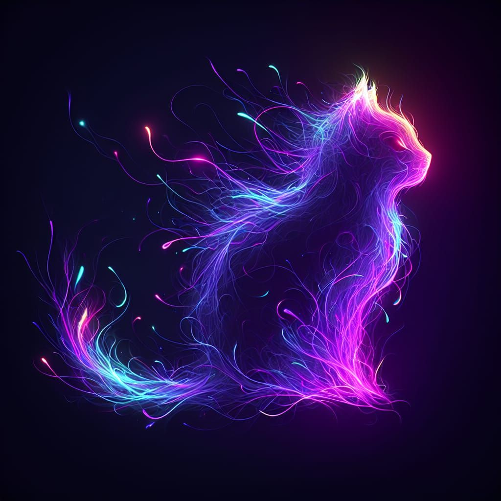 Wispy purple cat neon colors silhouette