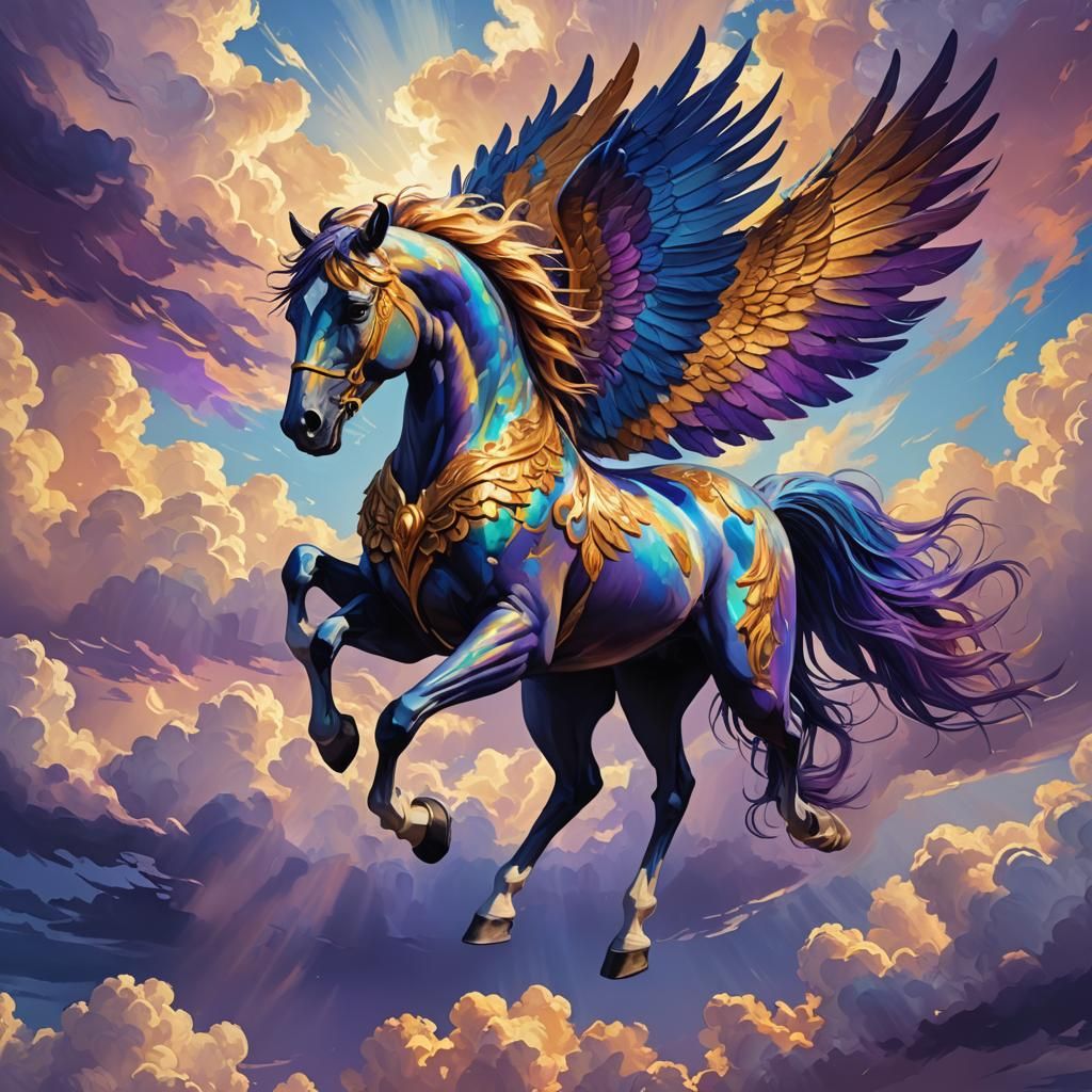 Winged Horse Soaring in Fauvist Style