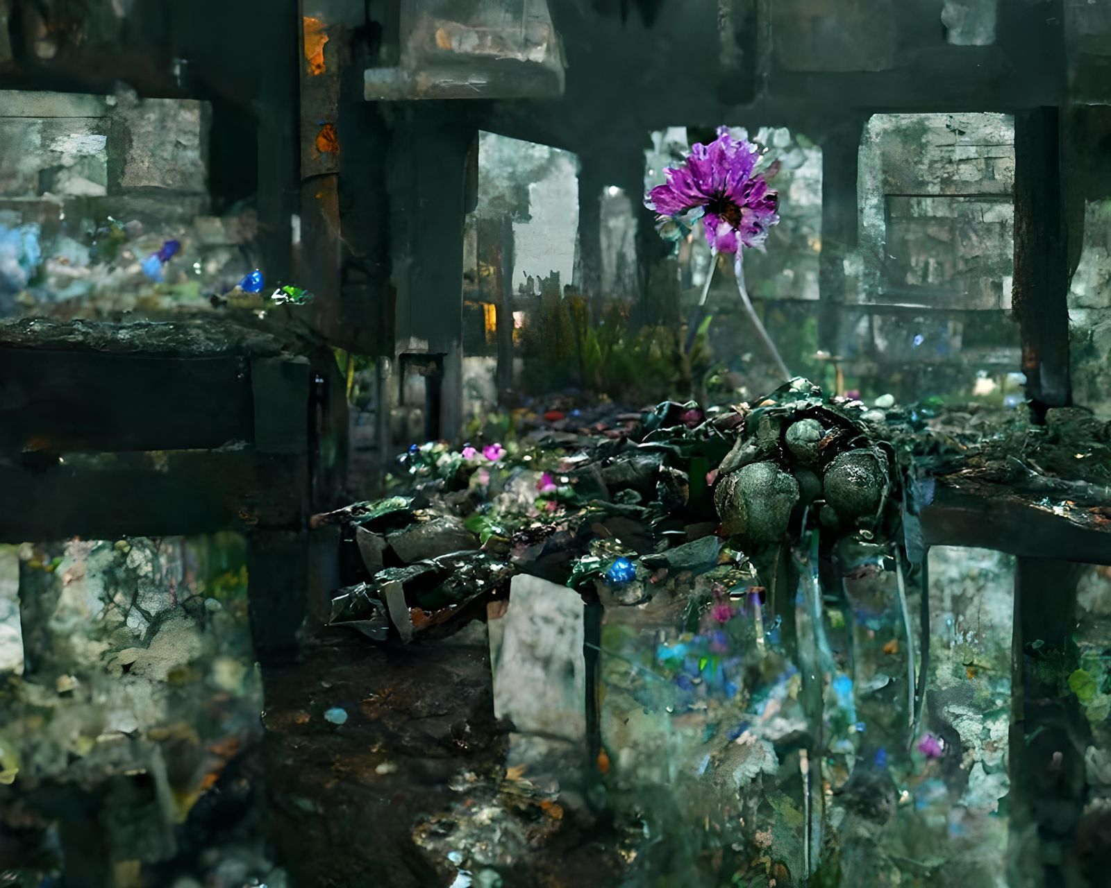 Flower in cibernetic waste