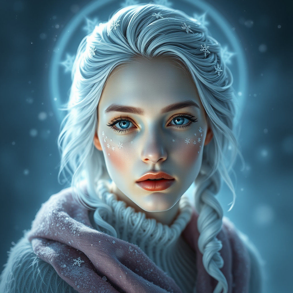 Ethereal Ice Queen Portrait in Art Nouveau Style