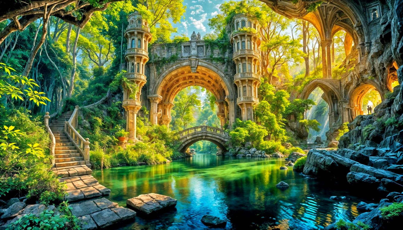 Majestic fantasy place in the forest near the water surface  by @TalyNataly