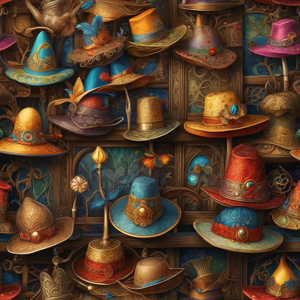 A collection of whimsical hats, each with unique details and...