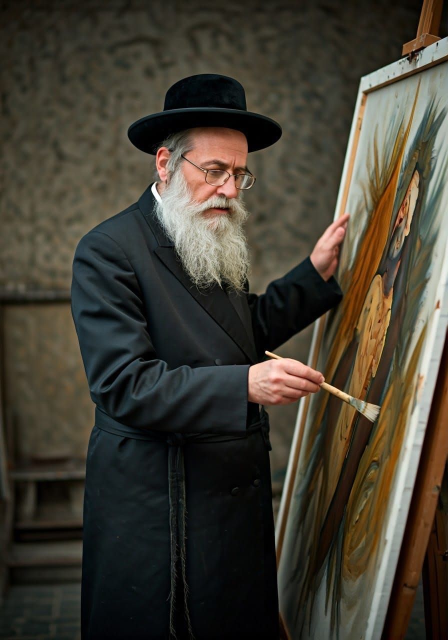 Intense Hasidic Jewish Artist Focuses on Traditional Paintin...