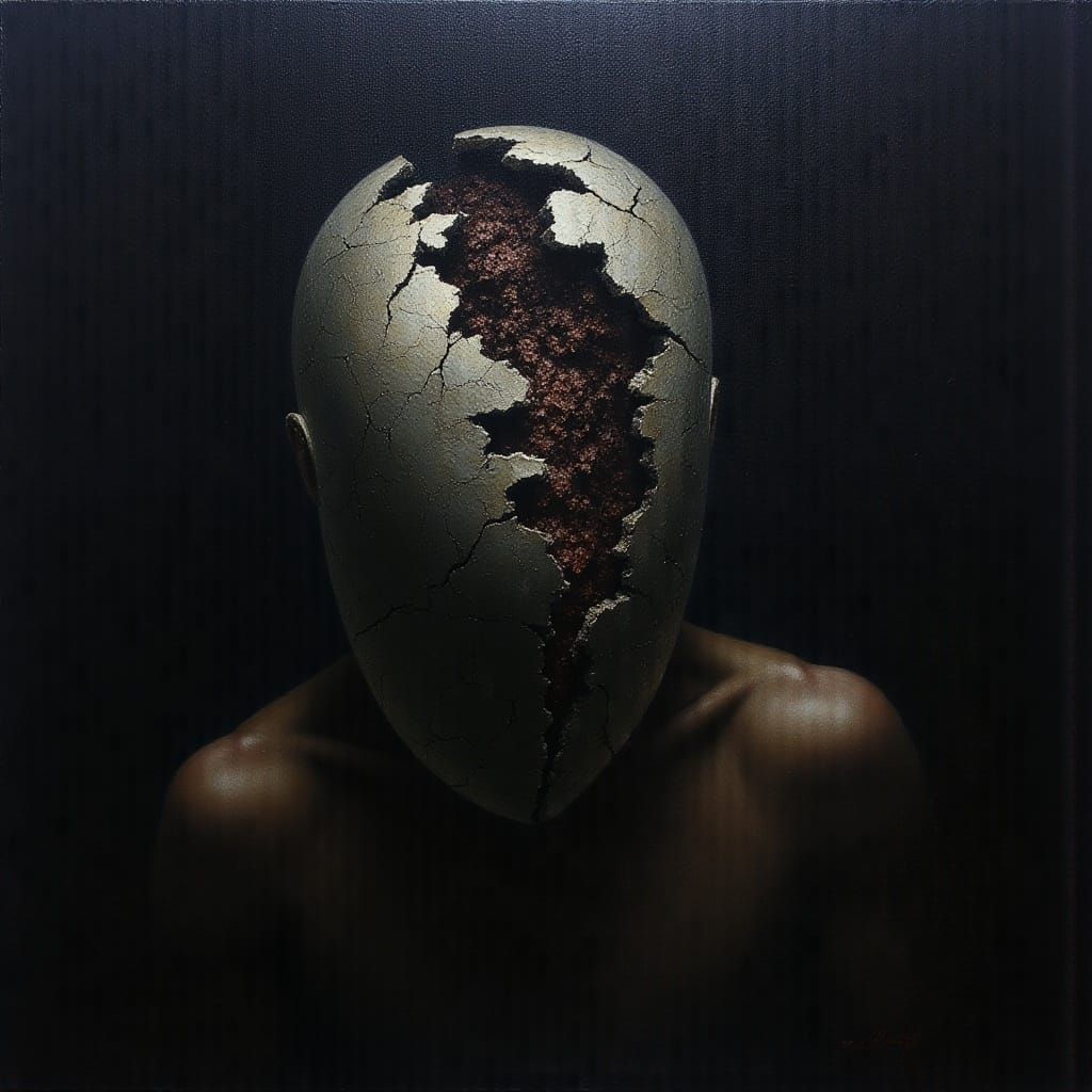 <lora:MJ6 Macabre:1.0> Vanishing Visions – Figures dissolving into dark backgrounds, as if being erased by time, with rough, visible transi...