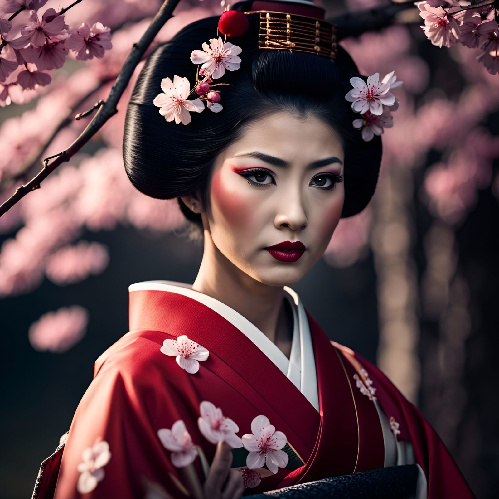 Beautiful Young Geisha among the Cherry Blossoms - AI Generated Artwork ...