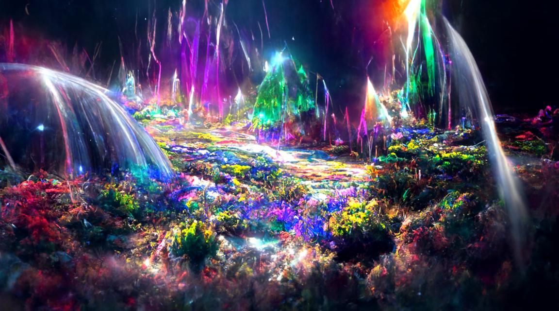 Dream colored blooming crystal landscape 8k resolution conce...