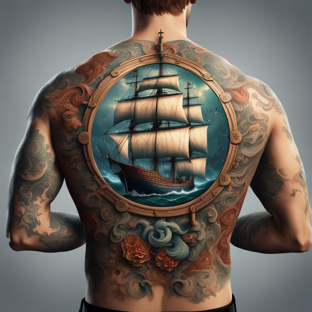 A traditional sailors tatoo on a hipster's back  by @BTMO