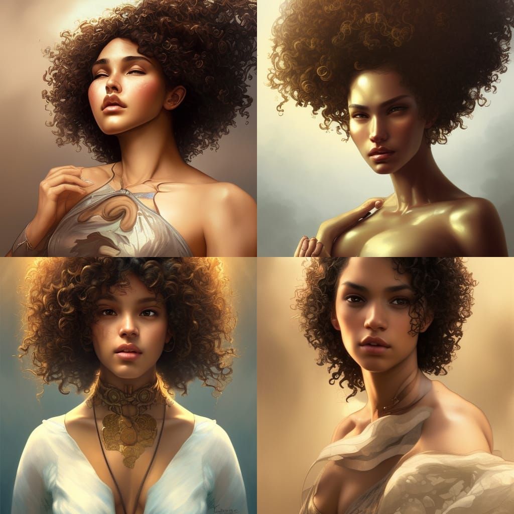 Mixed race, mixed girl, curly hair, brown eyes, model, modeling, beautiful,  - AI Generated Artwork - NightCafe Creator