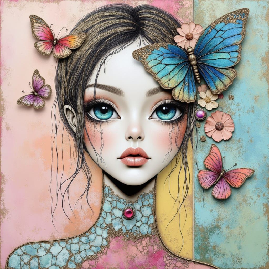 <lora:Mixed Media:1.0> Mixed media portrait, pastel colours,