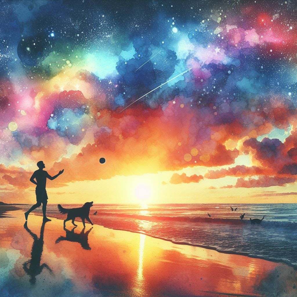 Playing fetch on the beach