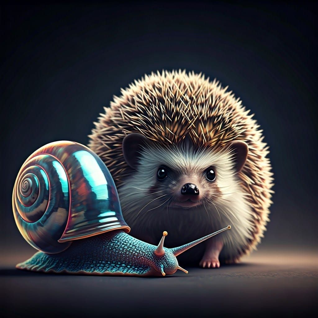 Hyperrealistic, cute, adorable, fluffy hedgehog, next to a l...