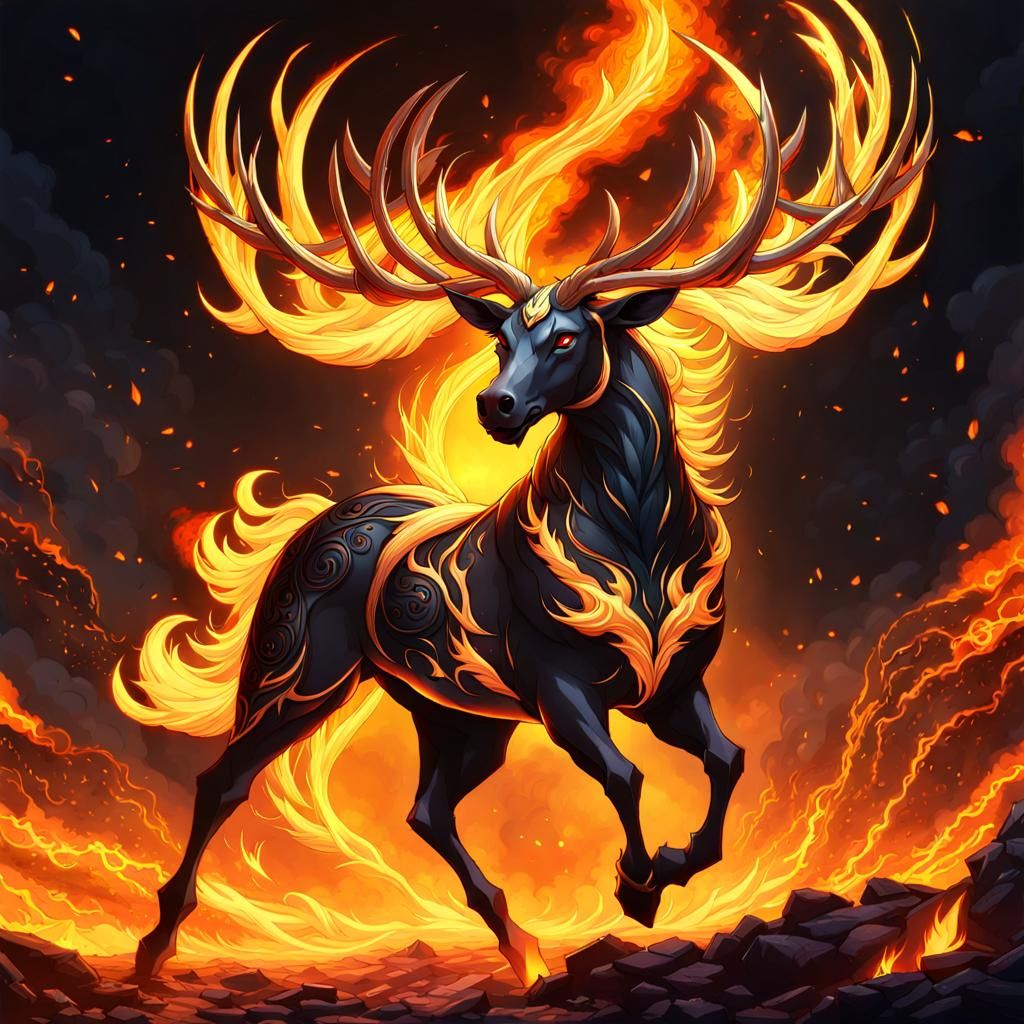 Molten lava horse with deer horns  by @Helfezer