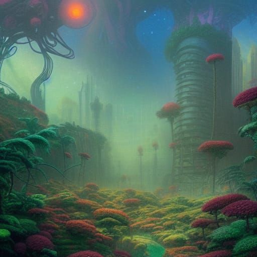 Overgrown City on Mars covered in Alien Plants 02
