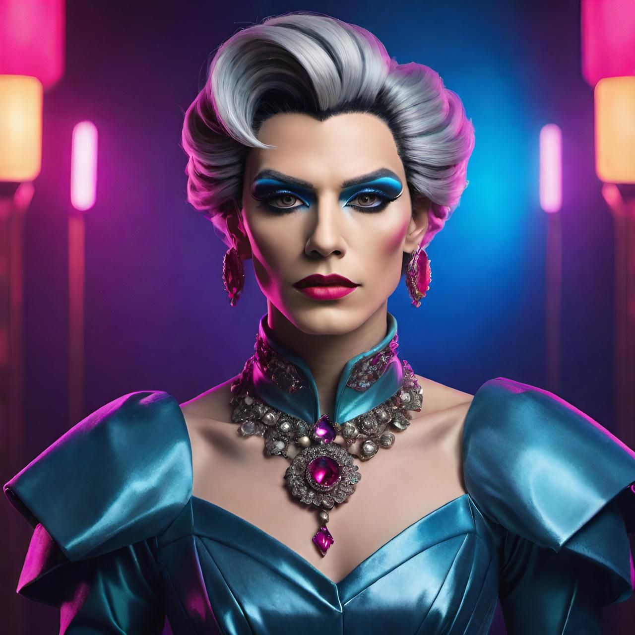 androgynous crossdresser person in a glamorous ball gown