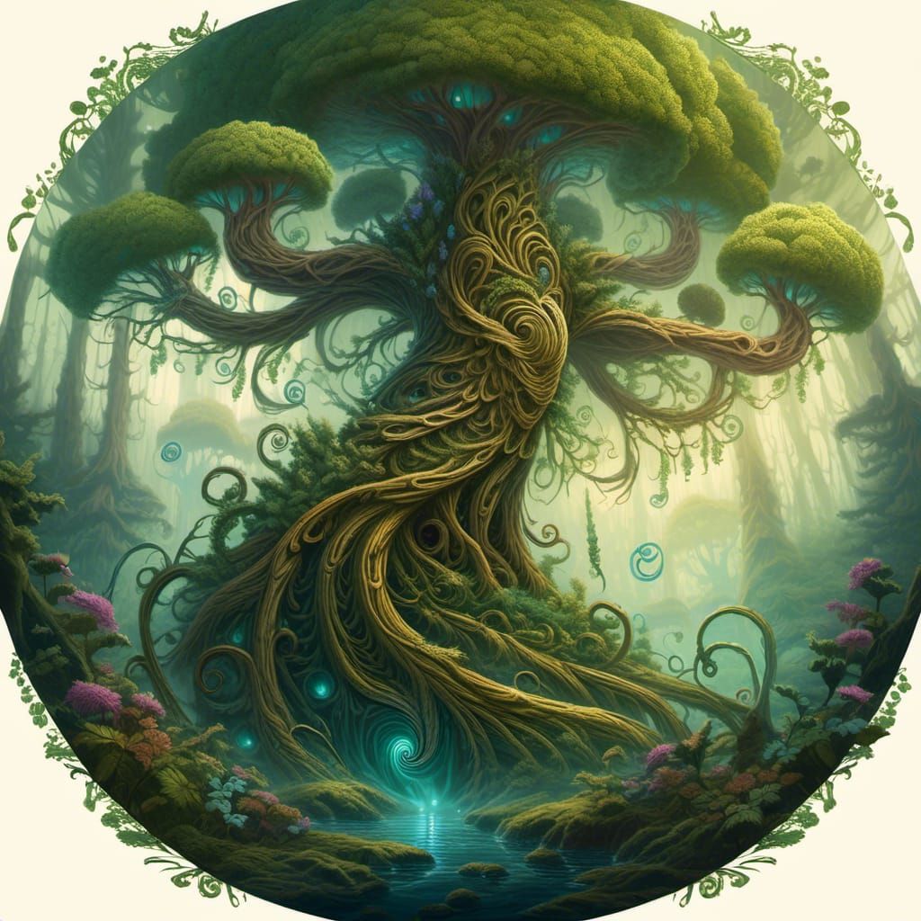 Mystical Fern and Snail in Dark Fantasy Forest