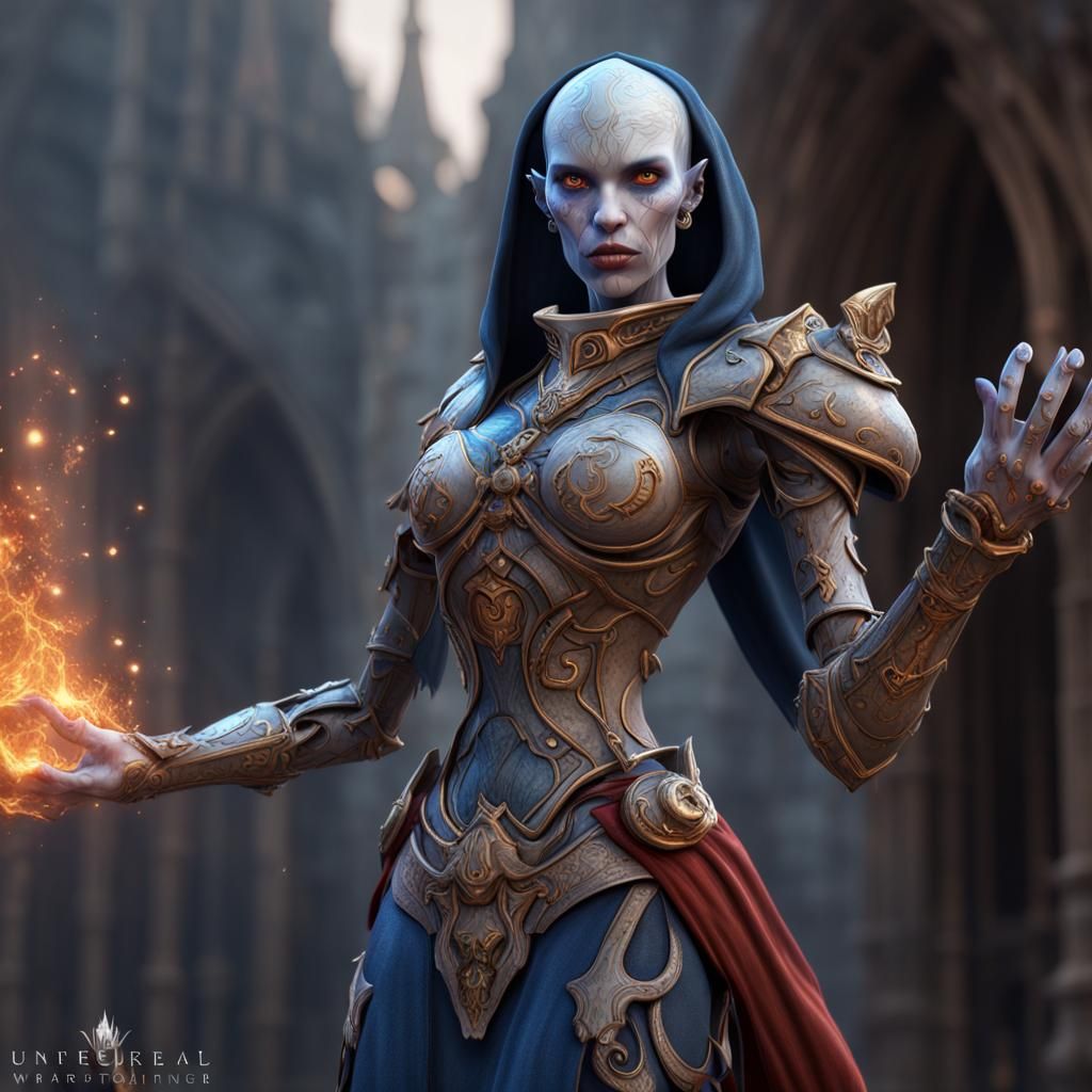 skinny, female, warforged porcelain sorcerer