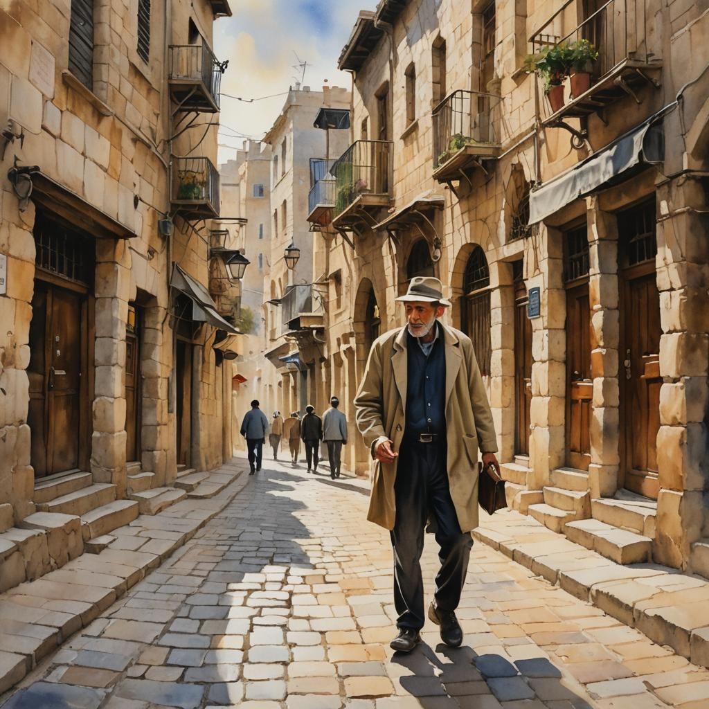 Impressionist Watercolor of Jerusalem's Mea Shearim