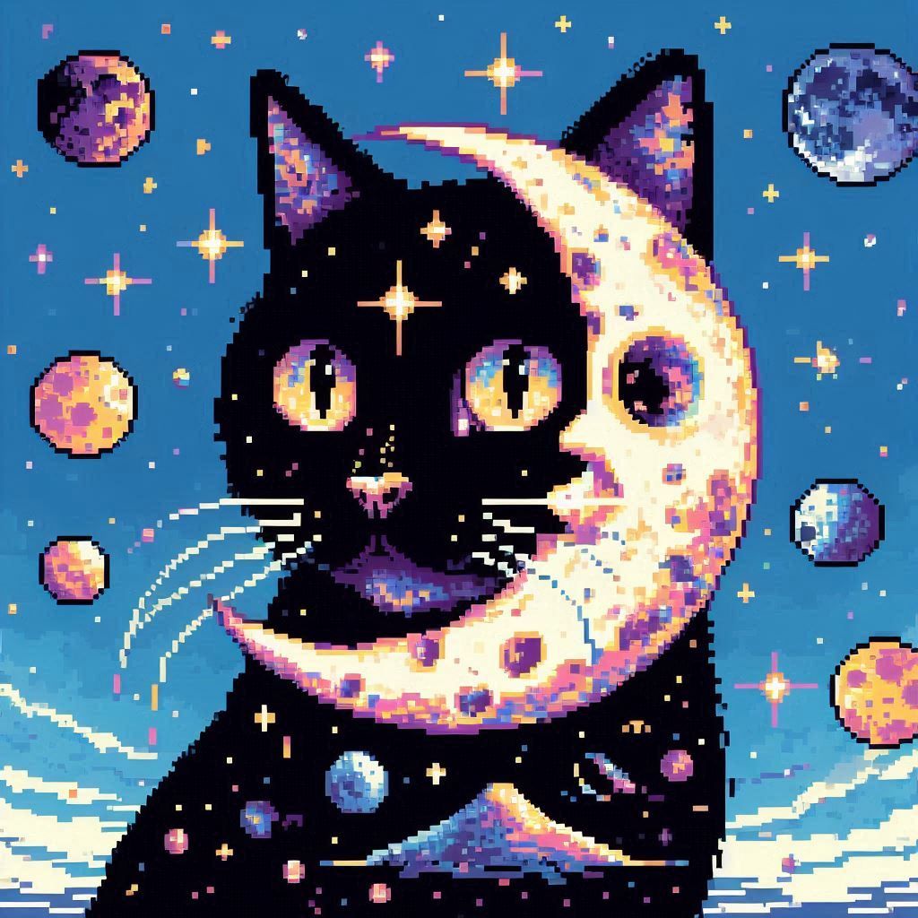 pixel art cat moon