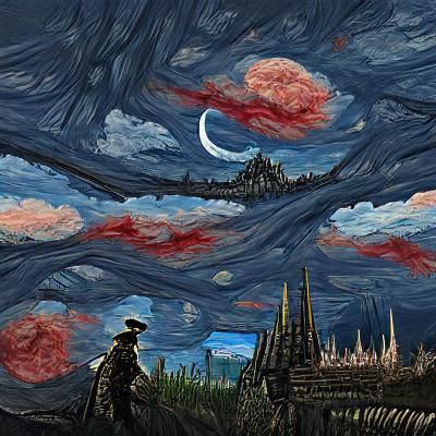 Bloodborne Paleblood Sky in the style of Van Gogh Starry Nig...