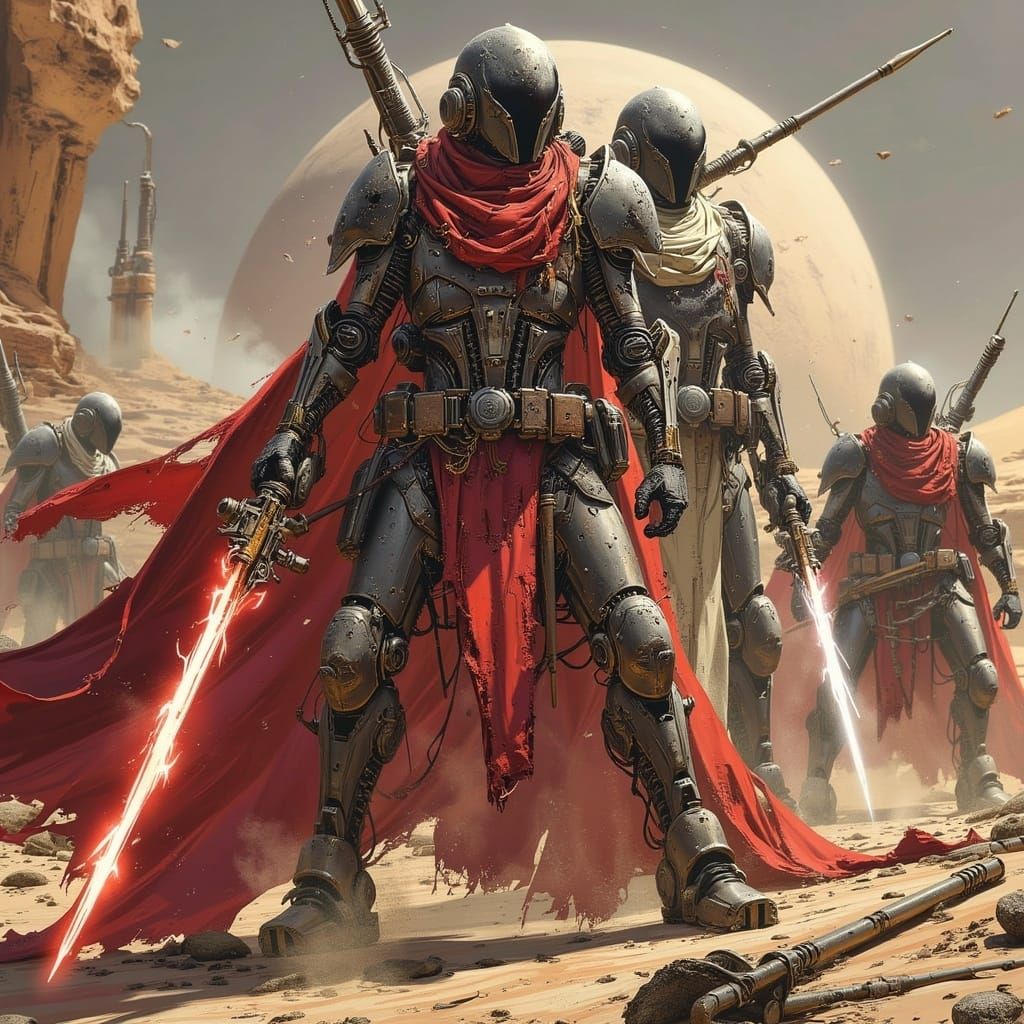 <lora:Badlands Flux:1.0> A steampunk knight with a plasma sword