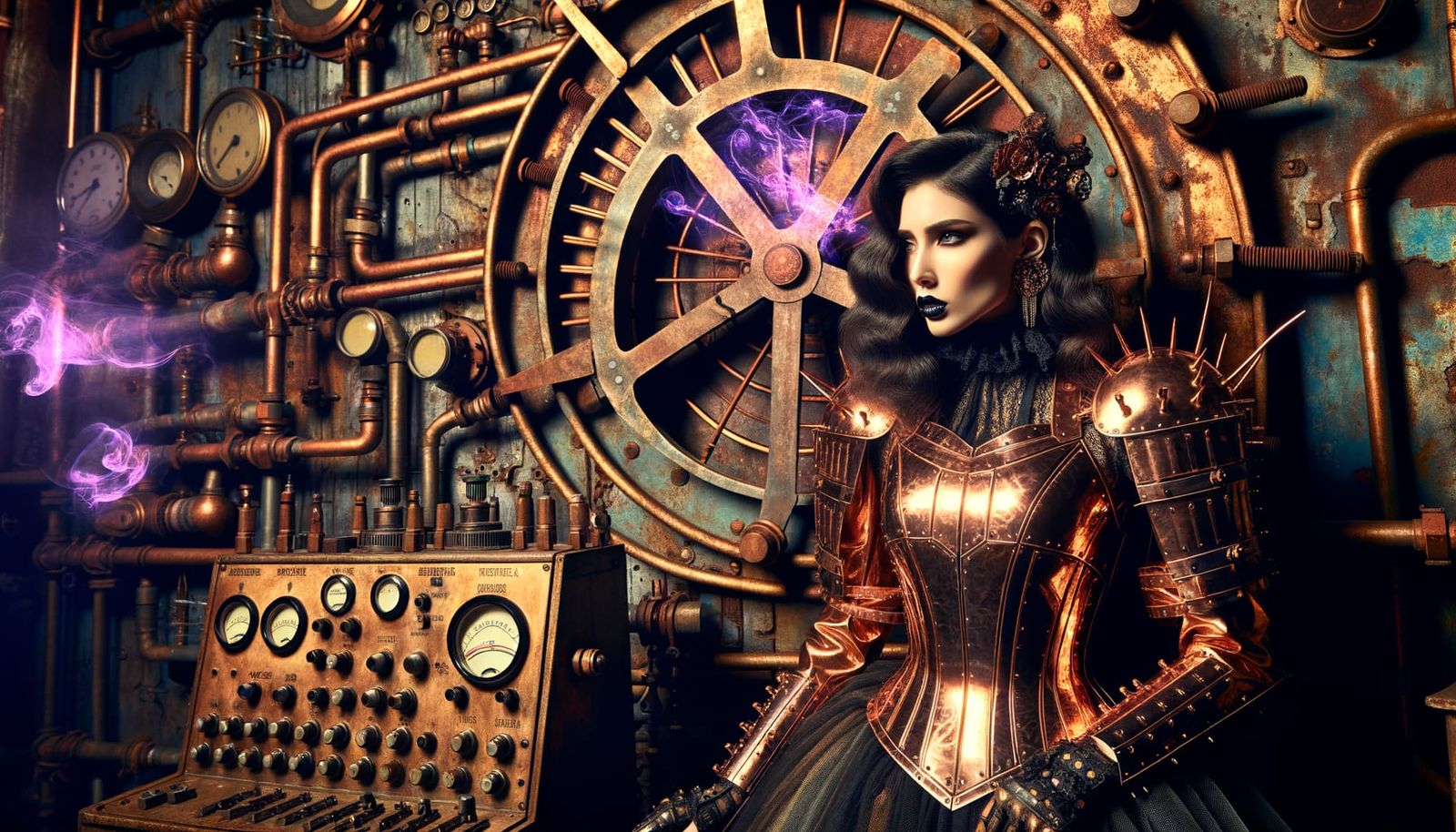 Goth Steampunk Goddess in Victorian Oil Painting Style