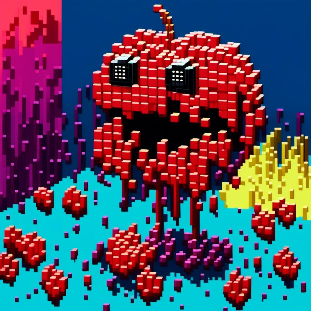  <lora:Modern-Pixelation:1.0>Pacman eating a cherry, 8-bit pixelation