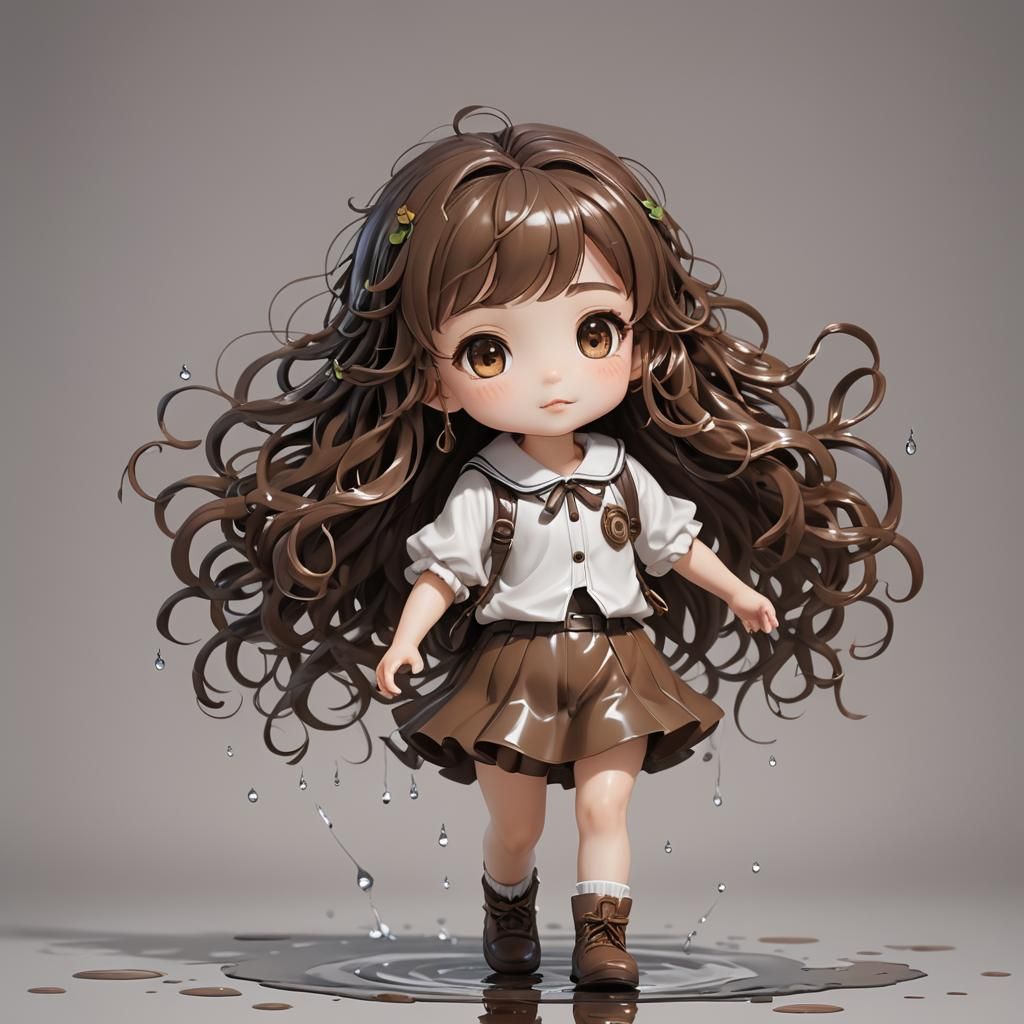 A Glossy Whimsical Wet Airbrush Oil Painting Of A Little Chibi Girl 