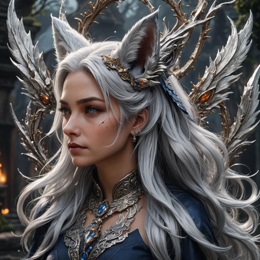 Silver hair fox ears lady