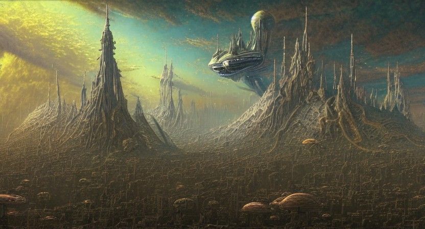Alien spaceships, Intricate Detail background, depth of fiel...