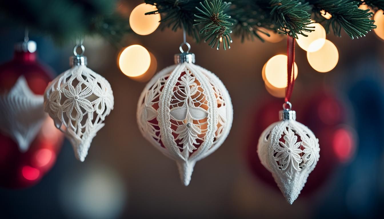 Christmas tree ornaments made of lace.