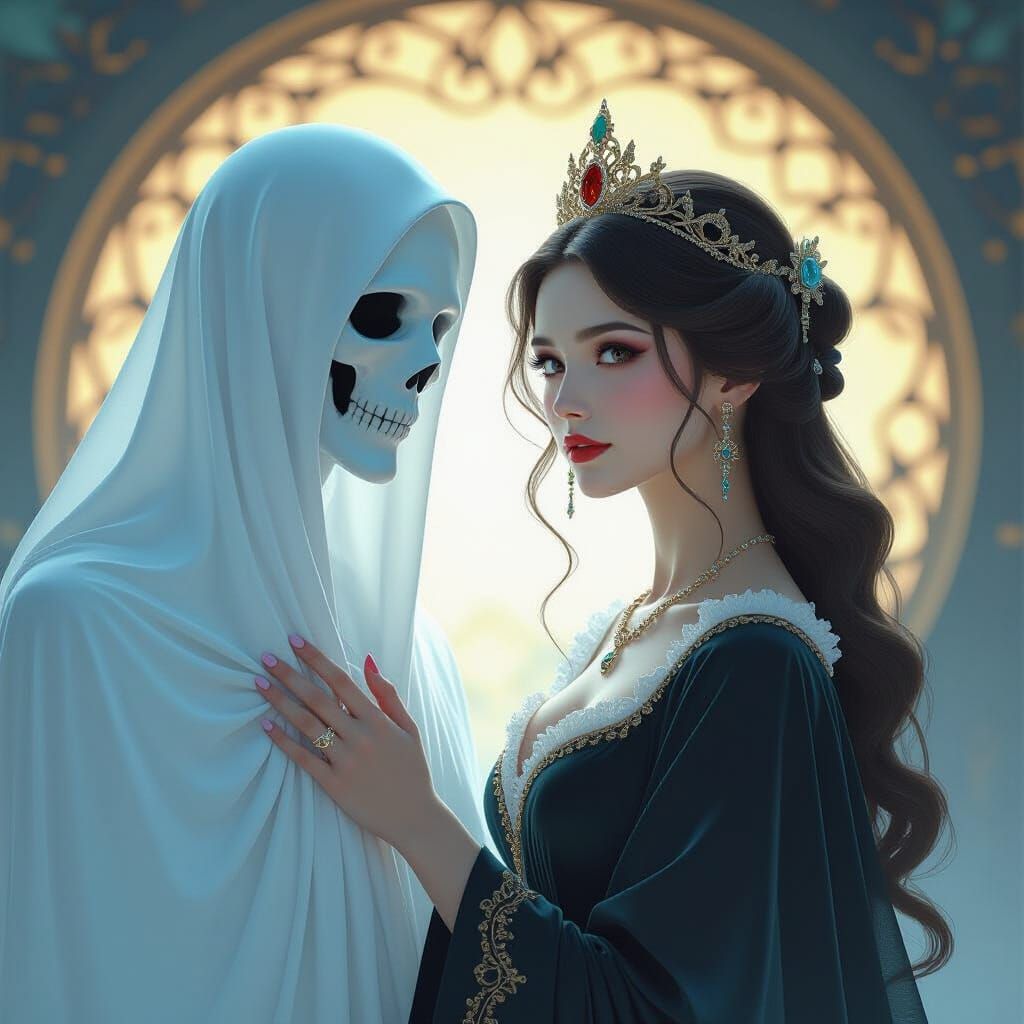 Saint Girl and Ghost King in Surreal Portrait