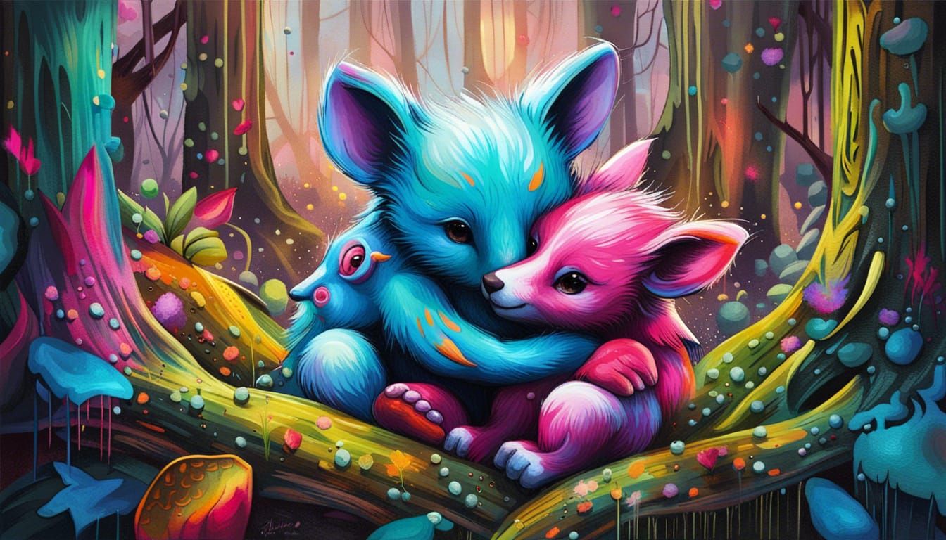 cute baby animals  hug and embrace each other