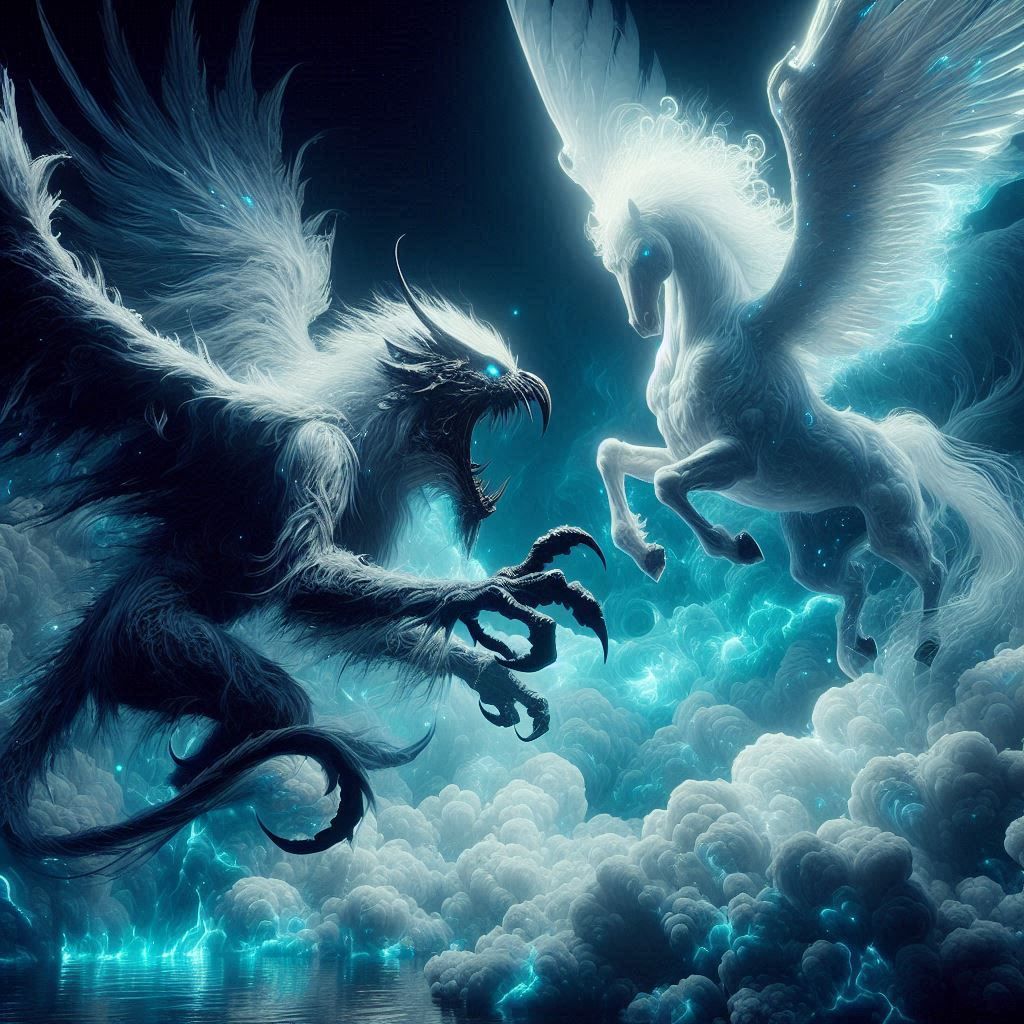 Harpy Attacking Pegasus  by @Bubble