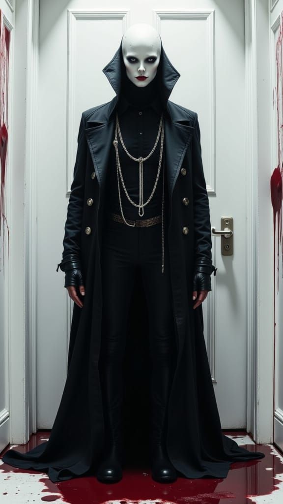 Hellraiser Cenobite in Latex Coat with Hook Hands