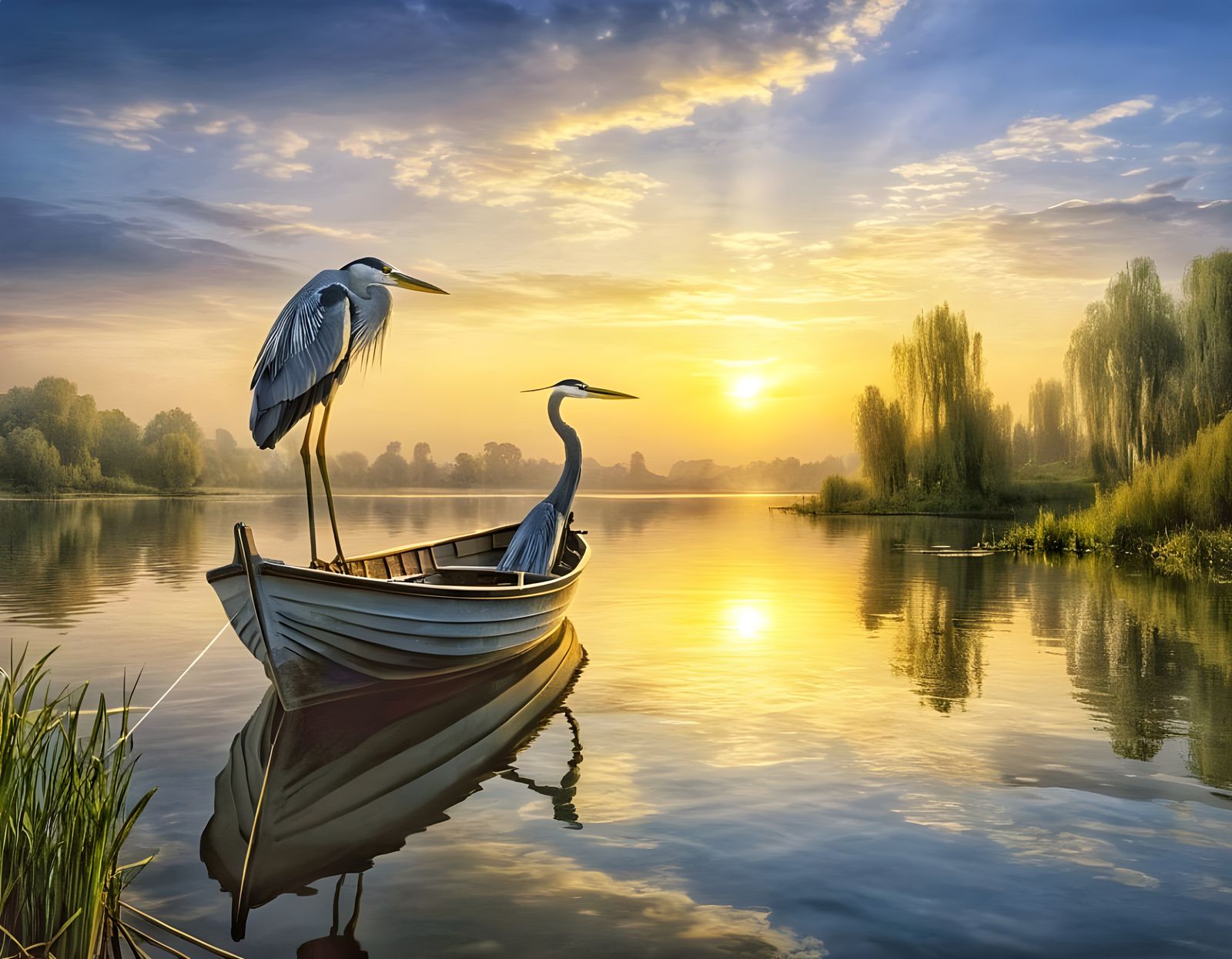 Two Herons on The Boat