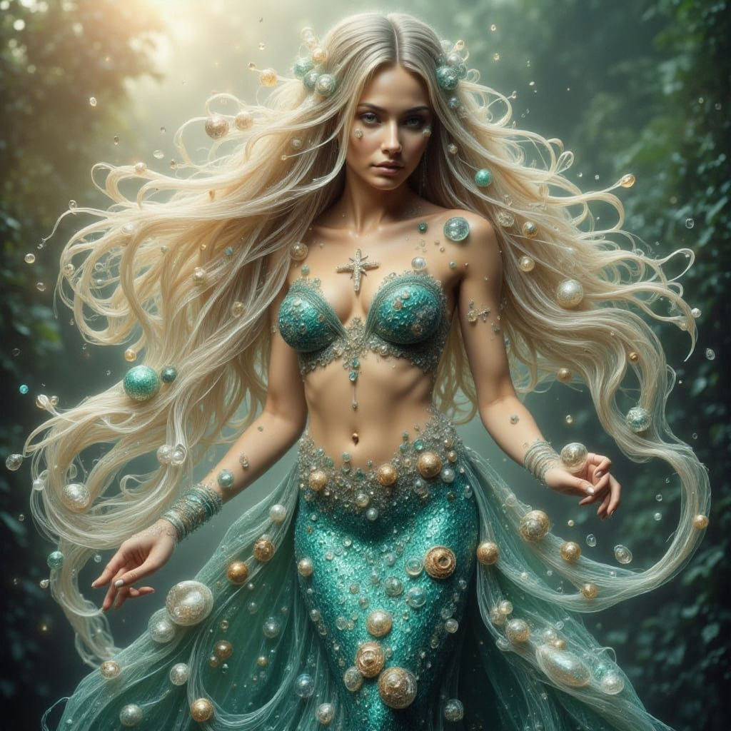 <lora:Dreamy Enchantment:1.0> <lora:Abstract Reality:1.0> A portrait picture from waist to head of Caucasian woman looking straight forward ...