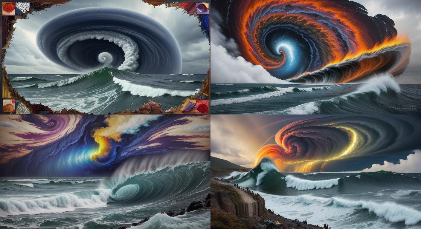 Dramatic illustrations featuring powerful natural phenomena, such as ...