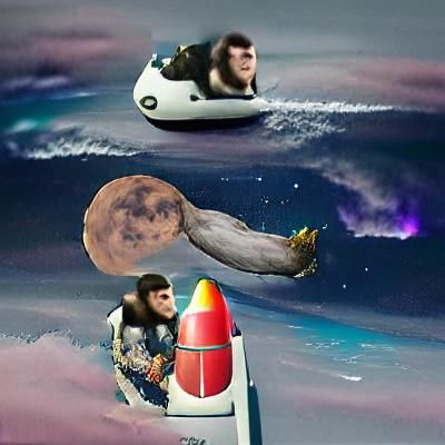 Ape riding a rocket ship to the moon