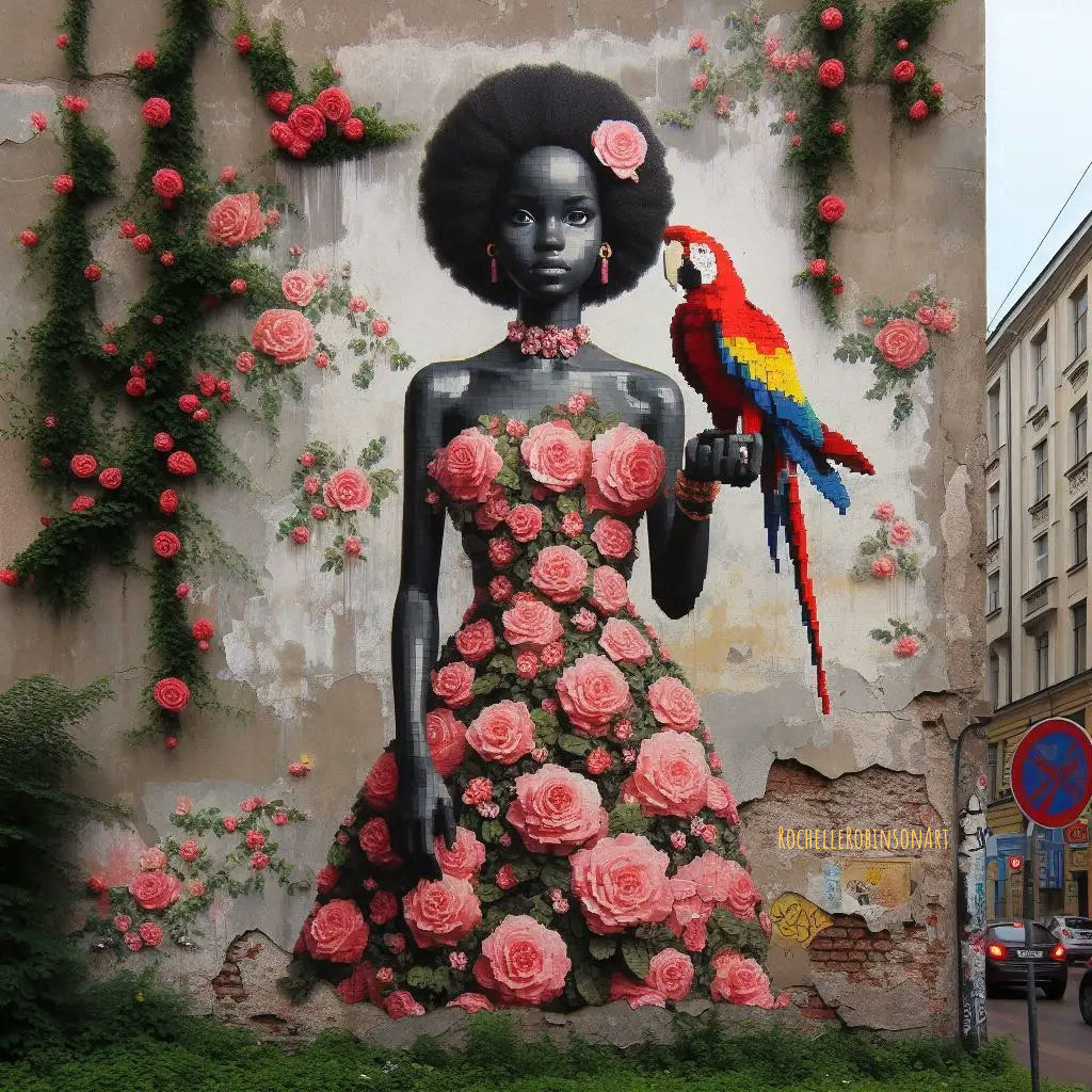 Woman and Parrot - Street Art