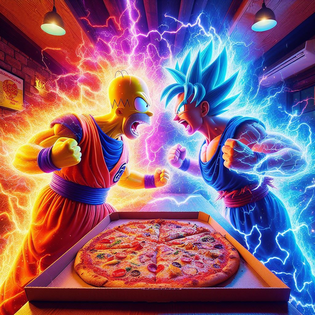 Homer VS Goku Over Pizza