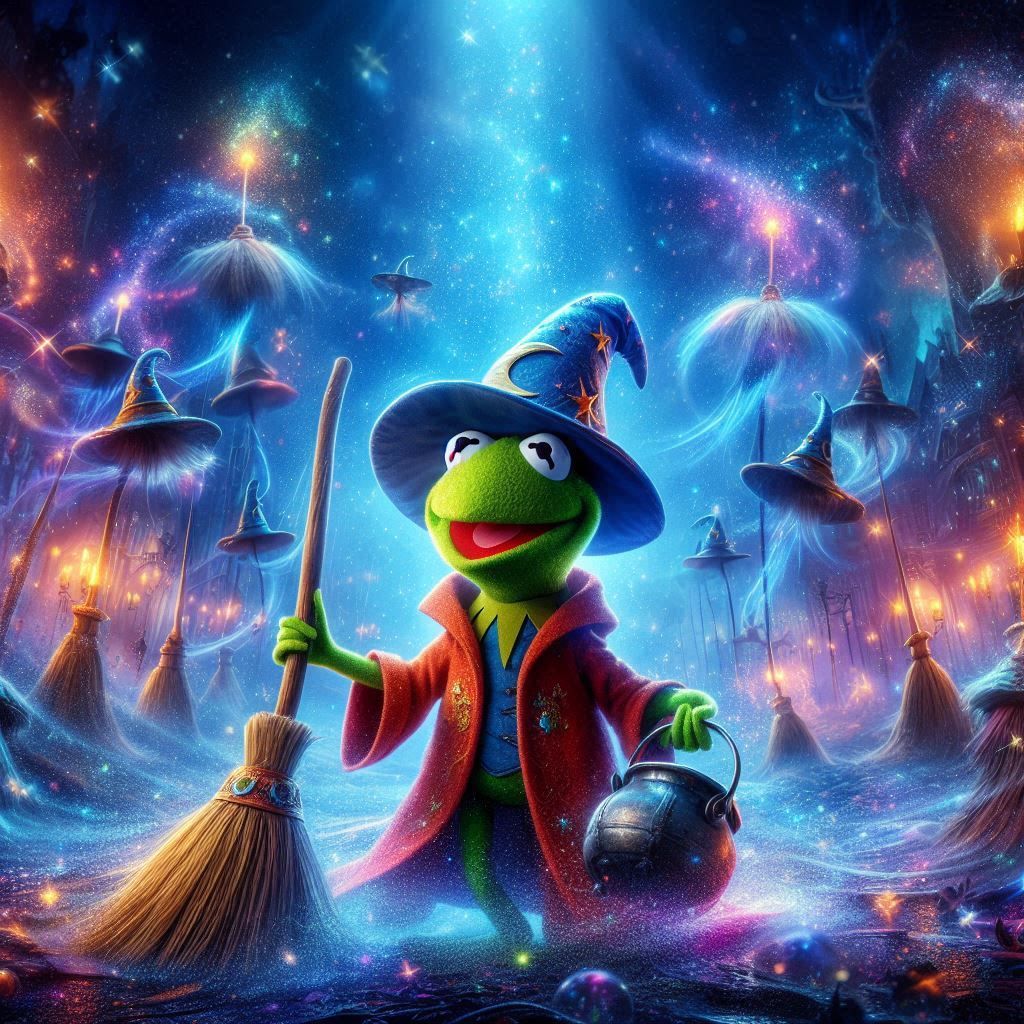 Kermit as the Sorcerer's Apprentice in Fantasia