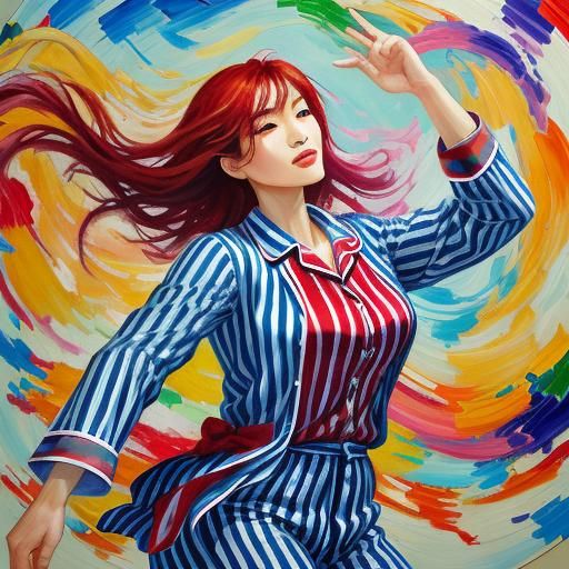 Woman Dancing in a Vibrant Yi Yang Symbol
