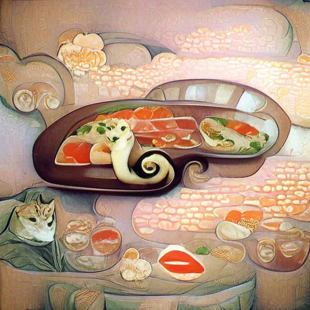 An art nouveau painting of sushi