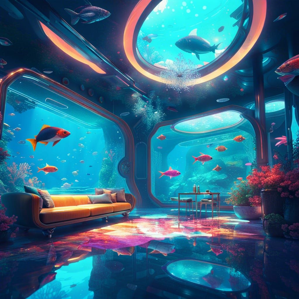 Deep see futuristic hotel room 🌊🐠🏨🛋️  by @Ray van Miles