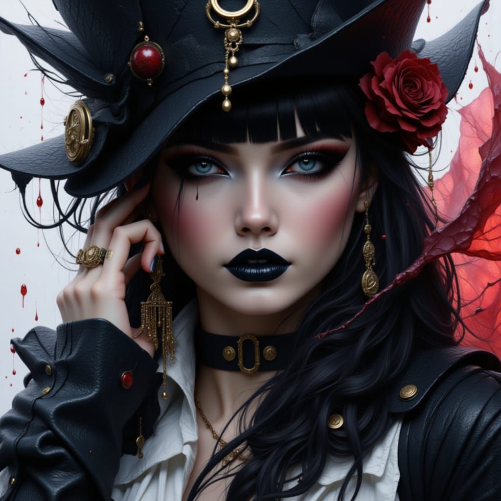 spooky girl <lora:Portrait Perfect:1.0><lora:Headshots plus plus:1.0><lora:Asiatic plus:1.0> zoom in close up adding splash and ink drip alc...