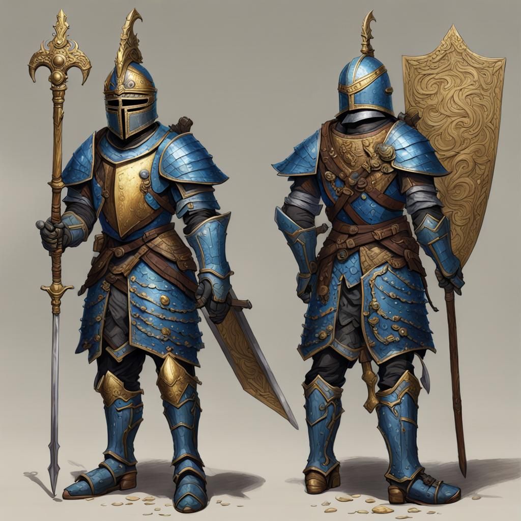 a Knight with a plume on his helmet in detailed armor guilded with gold ...